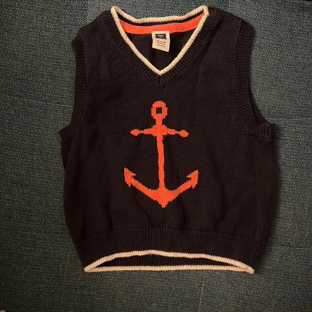 Janie and Jack Navy Boys Vest w/ Anchor | Sz 12-18 mo